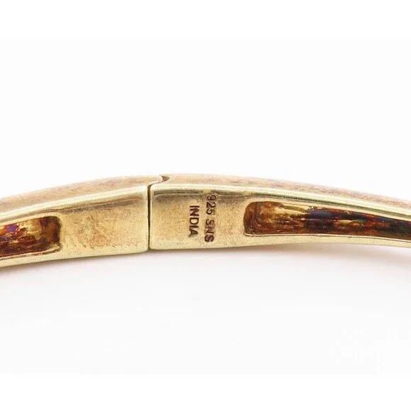 925 Sterling Silver Vintage Bracelet Gold Parted Lapis Lazuli Ended Cuff BT11337 - Picture 4 of 9